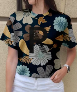 Women's dark blue floral print top
