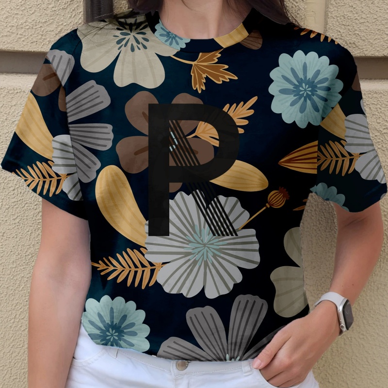 Women's dark blue floral print top - Image 2