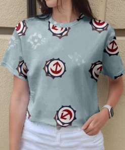 Bottle cap printed round-neck short-sleeved top