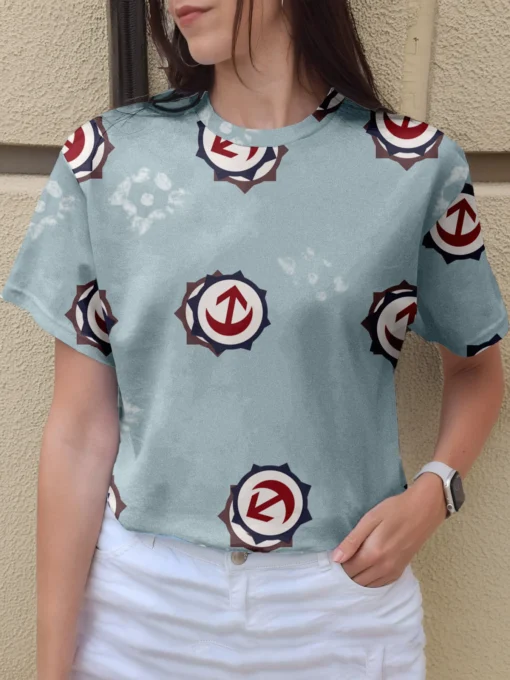 Bottle cap printed round-neck short-sleeved top