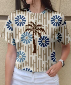 Women's coconut tree printed round-neck top