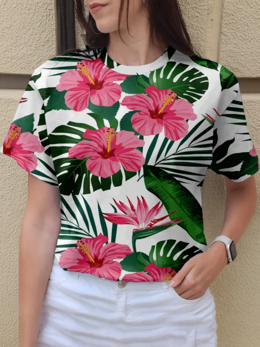 Women's rainforest flower printed short sleeves