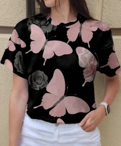 Women's elegant butterfly print top