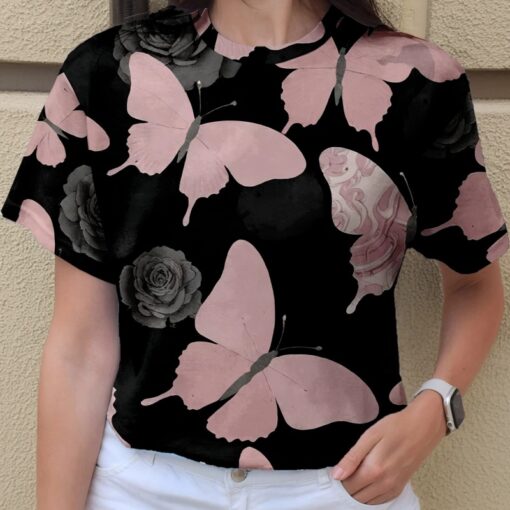 Women's elegant butterfly print top - 图片 3