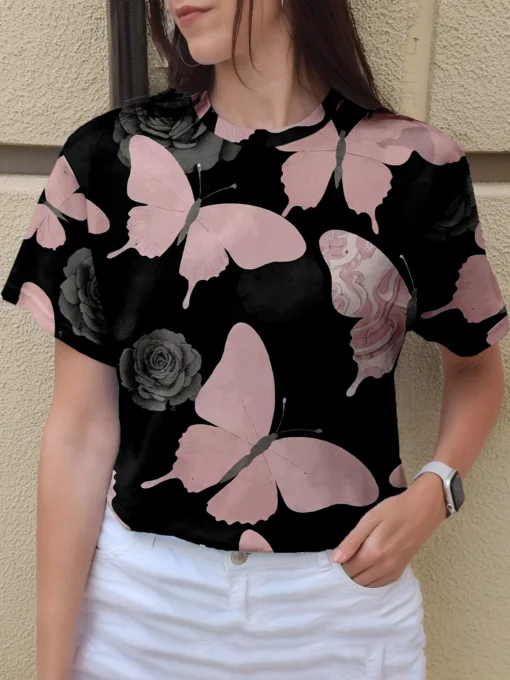 Women's elegant butterfly print top