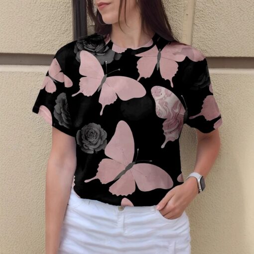 Women's elegant butterfly print top - 图片 2