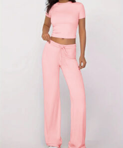 Women's solid-color fashionable short-sleeved suit (short-sleeved shirt + trousers)