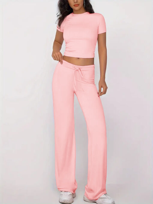 Women's solid-color fashionable short-sleeved suit (short-sleeved shirt + trousers)