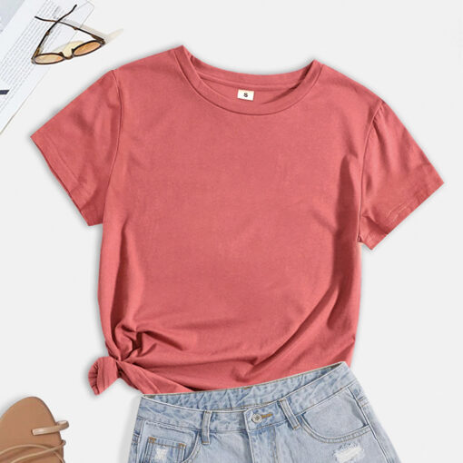 Women's short-sleeved round-neck solid-color top