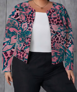Women's autumn pale pink leaf plus-size cardigan