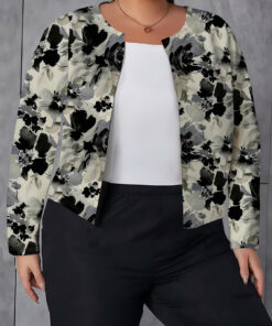 Women's autumn ink-wash flower-printed cardigan