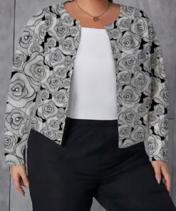 Women's autumn line flowers full print large size cardigan