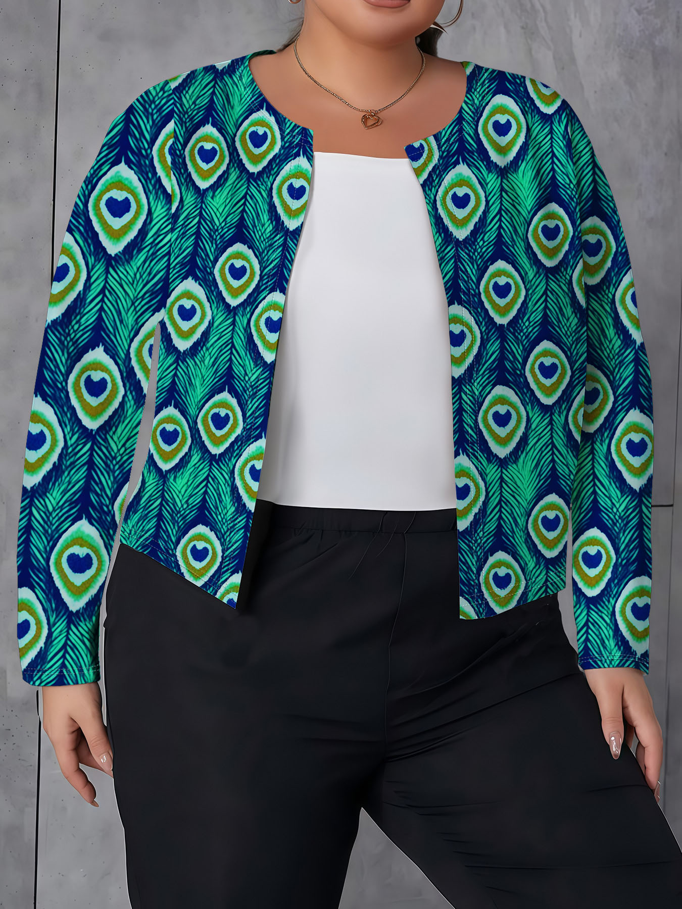 Women's autumn peacock feather full print cardigan