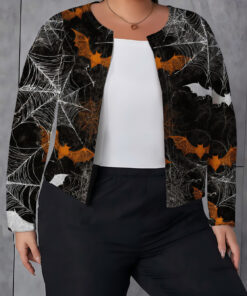 Women's autumn spider web bat print plus-size cardigan