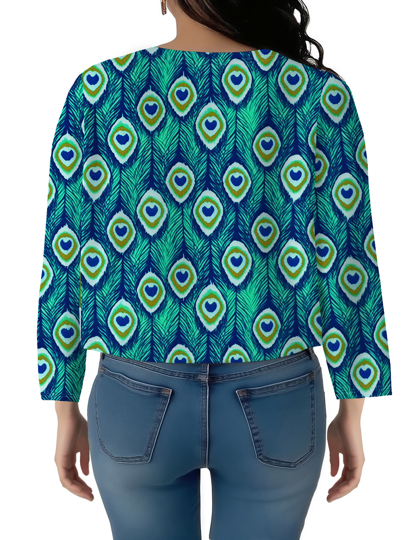 Women's autumn peacock feather full print cardigan - Image 4