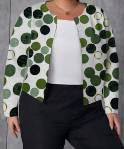 Women's autumn green polka dot fully printed cardigan