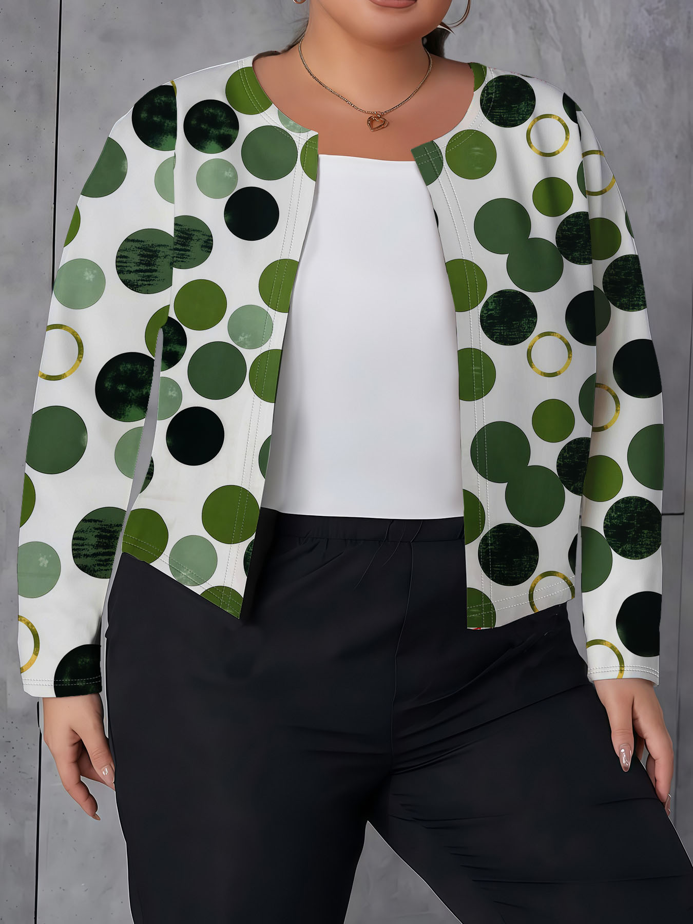 Women's autumn green polka dot fully printed cardigan