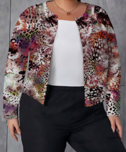 Women's autumn colorful leopard print plus-size cardigan
