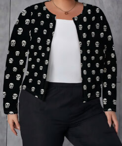 Women's autumn skeleton full print plus-size cardigan