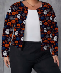 Women's autumn pumpkin ghost full-printed large-sized cardigan