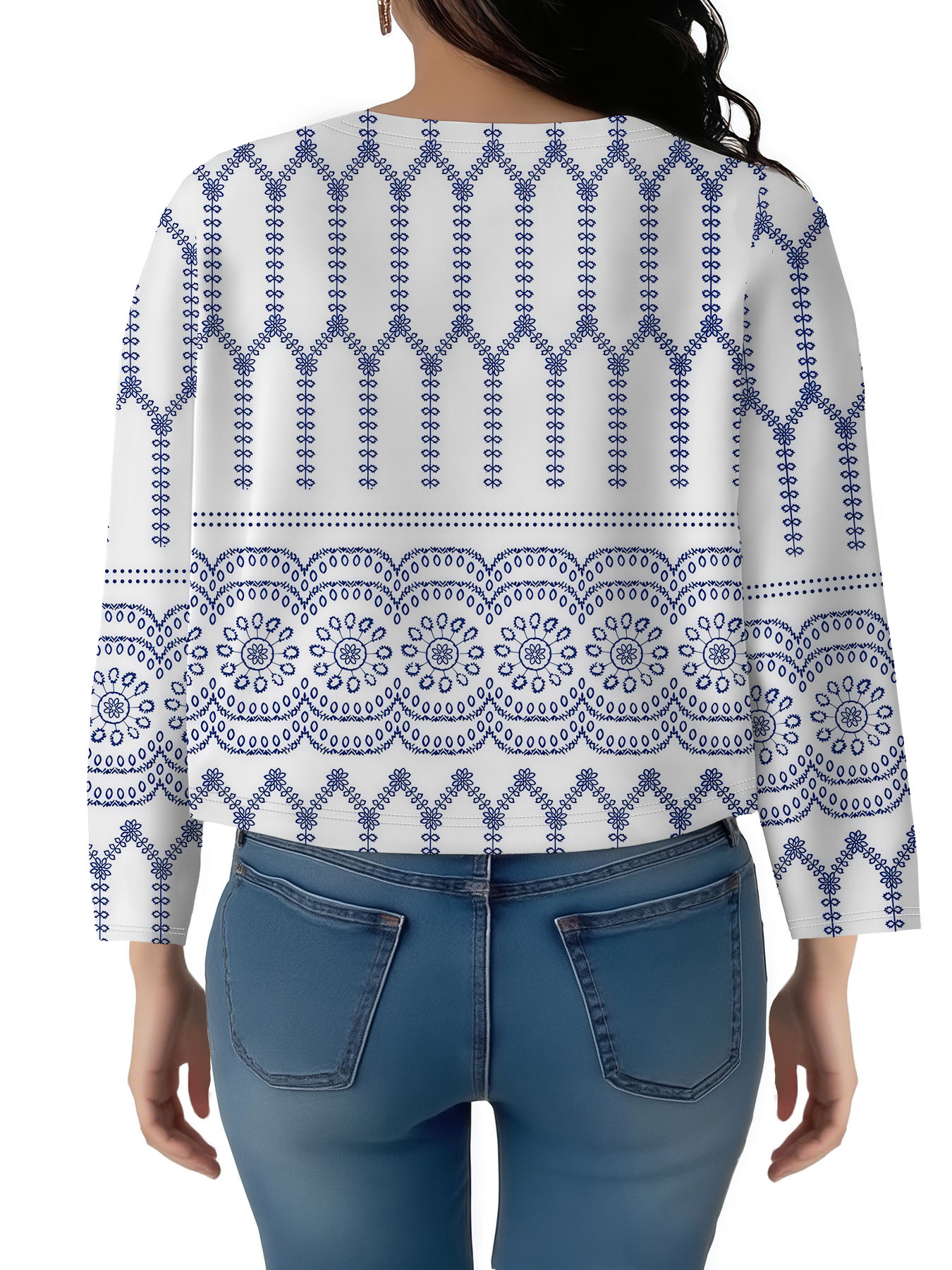 Women's autumn blue-printed plus-size cardigan - Image 3