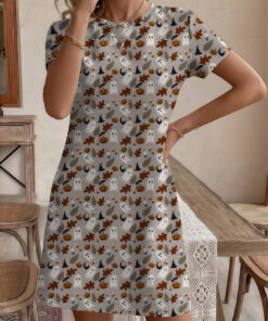 Women's autumn light grey ghost short-sleeved dress