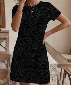 Women's autumn black lines short-sleeved dress