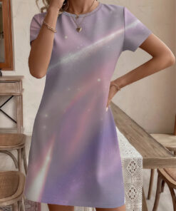 Women's autumn rainbow short-sleeved dress