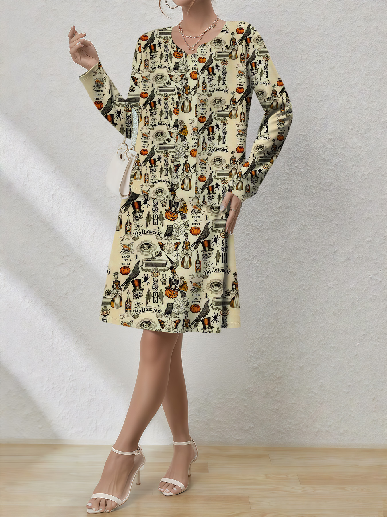 Women's autumn light yellow Halloween cardigan and vest dress set