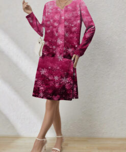 Women's autumn pink gradient snowflake cardigan vest dress set