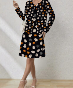 Women's autumn cute ghost pumpkin print cardigan vest dress set