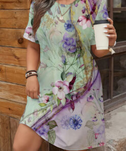 Women's autumn multi-color floral short-sleeved dress
