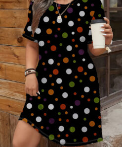 Women's autumn colorful polka dot short-sleeved dress