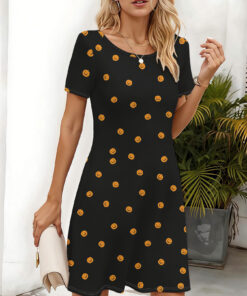 Women's autumn pumpkin smiling face printed short-sleeved dress