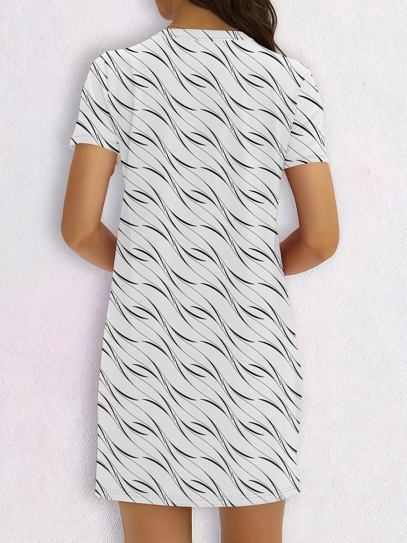 Women's autumn white striped short-sleeved dress - Image 5