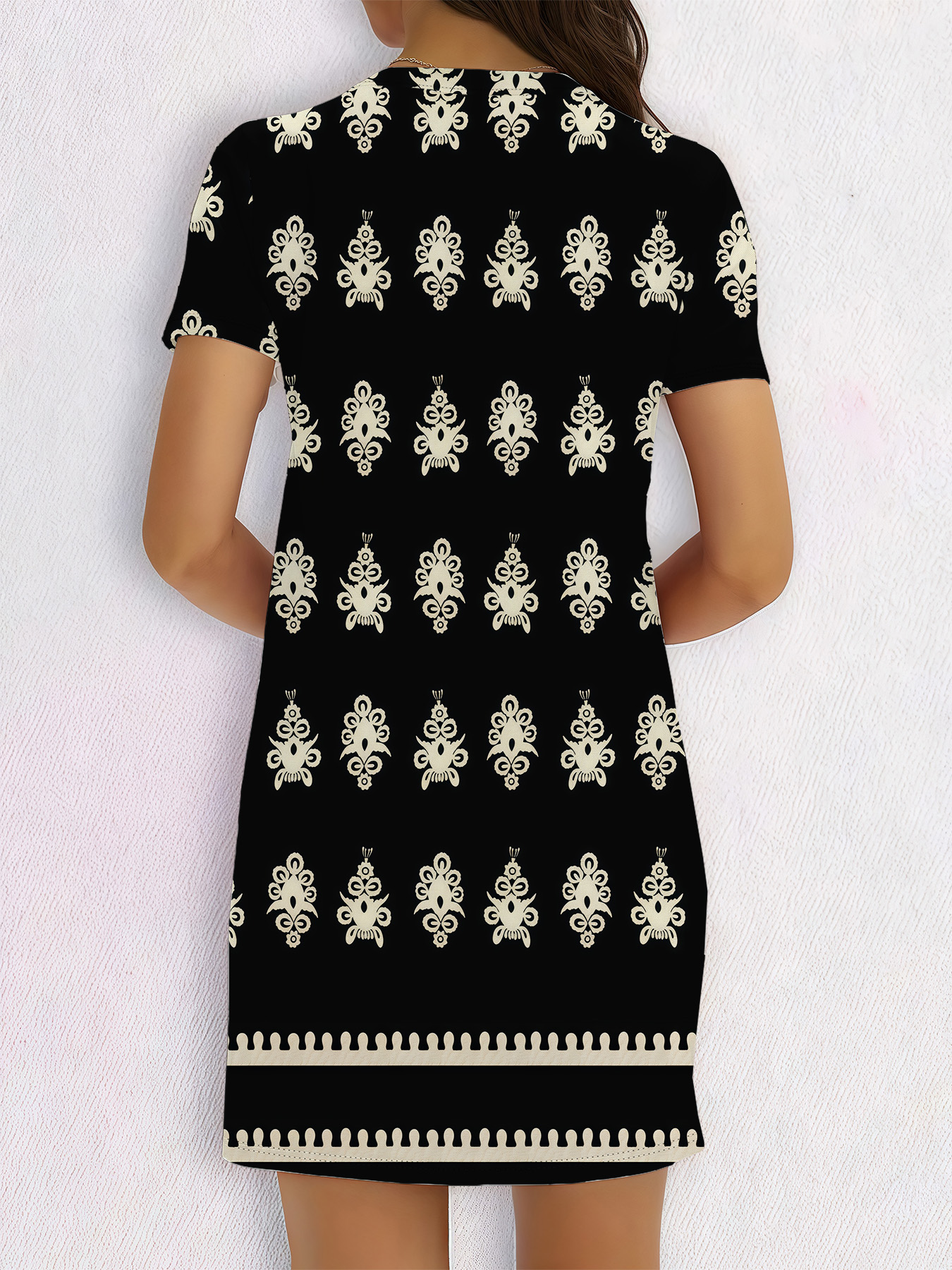Women's autumn black print short sleeve dress - Image 5