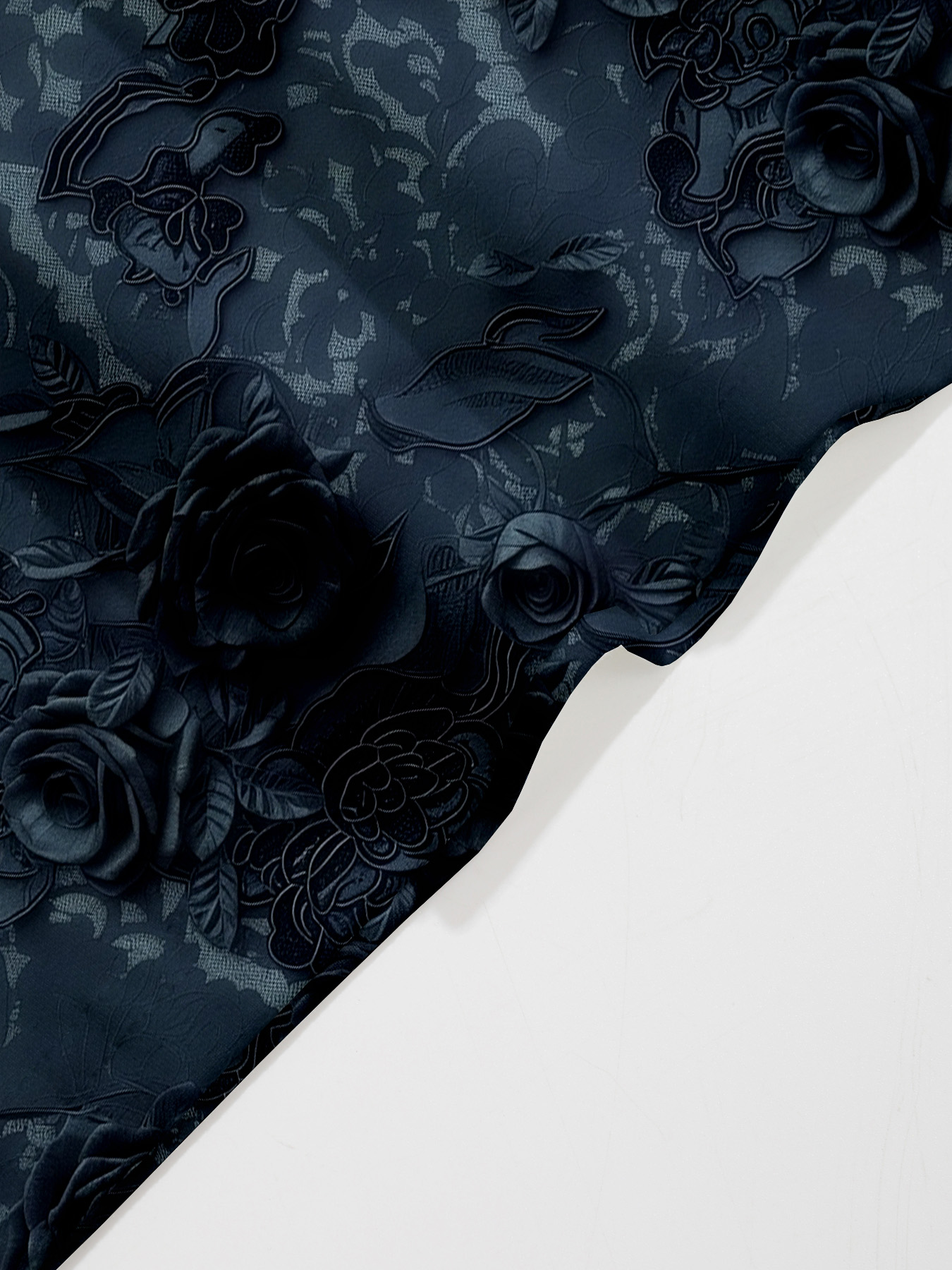 Women's autumn dark blue full print flowers short sleeve dress - Image 6