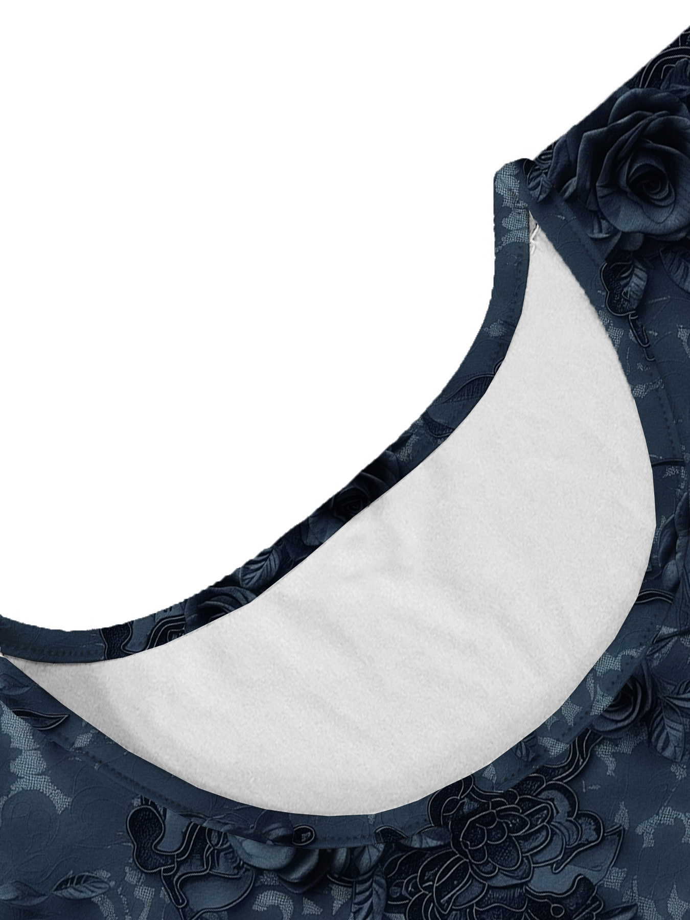 Women's autumn dark blue full print flowers short sleeve dress - Image 7