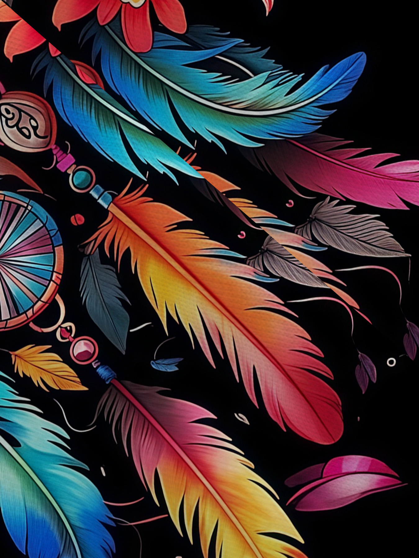 Women's autumn colorful feather print short-sleeved dress - Image 8