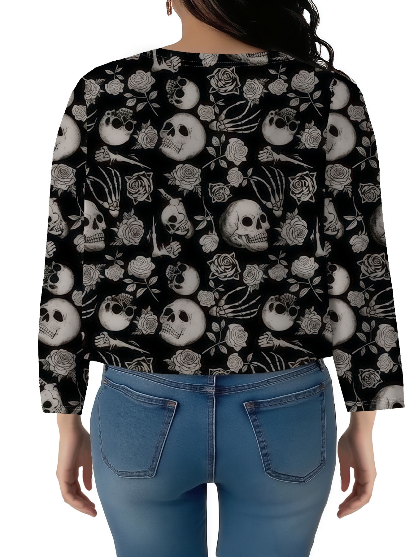 Women's autumn black skull print Plus-Size All-Over Print Cardigan - Image 3