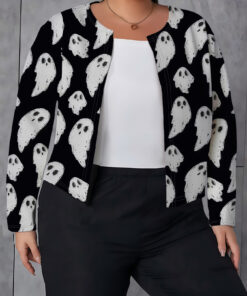 Women's autumn black Ghost print plus-size cardigan