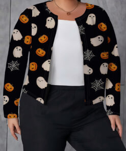 Women's autumn pumpkin Ghost print plus-size cardigan