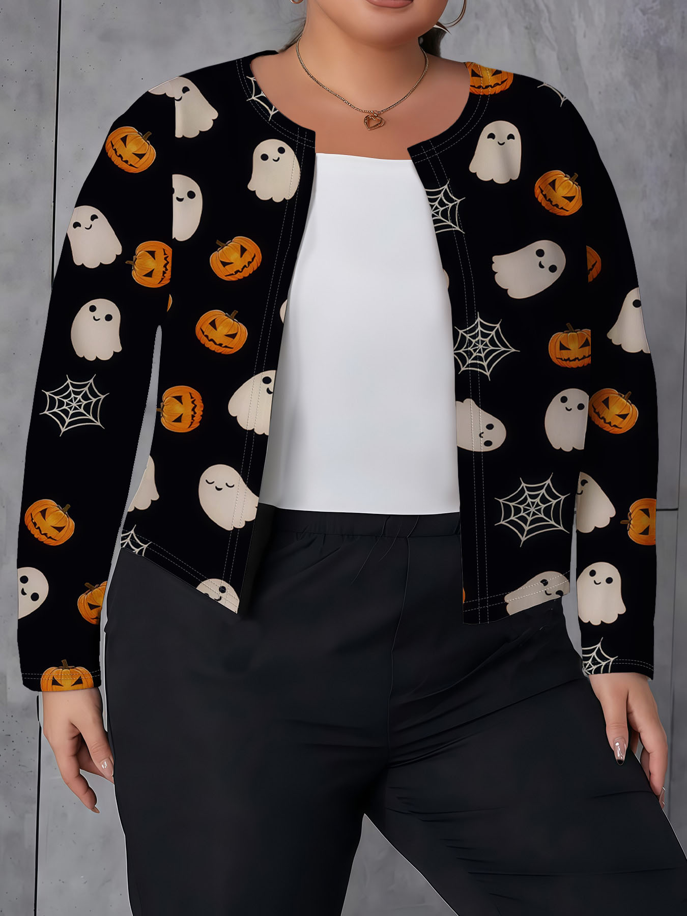 Women's autumn pumpkin Ghost print plus-size cardigan