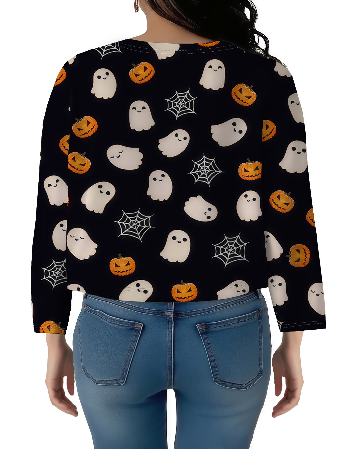 Women's autumn pumpkin Ghost print plus-size cardigan - Image 3