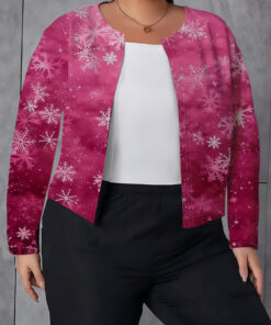 Women autumn pink gradient snowflake large size cardigan
