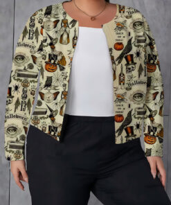Women's autumn apricot Halloween themed plus-size cardigan