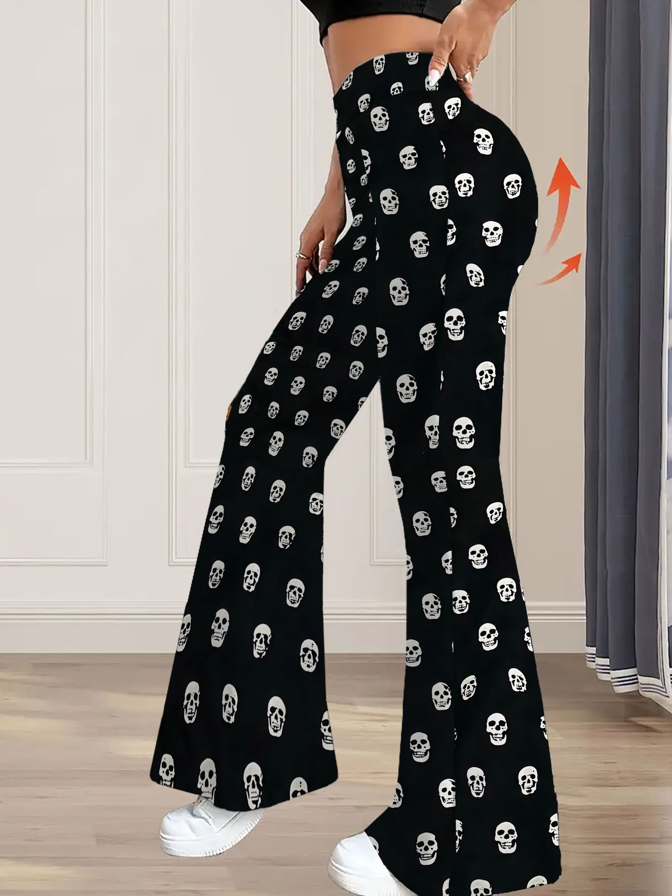 Women's autumn black skeleton wide-leg pants - Image 5