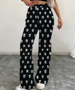Women's autumn black skeleton wide-leg pants
