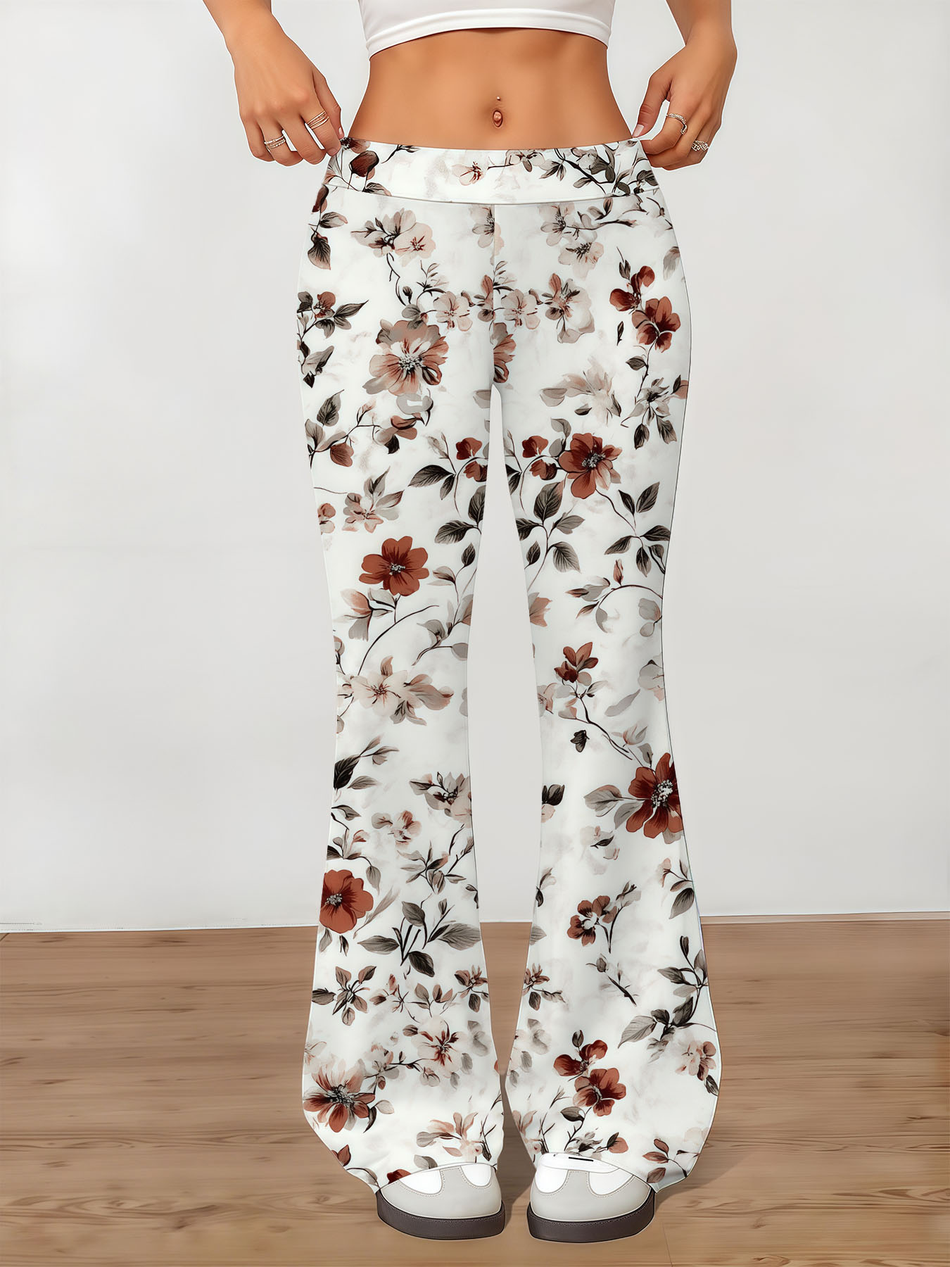 Women's autumn full-printed flower-patterned wide-leg trousers - Image 2