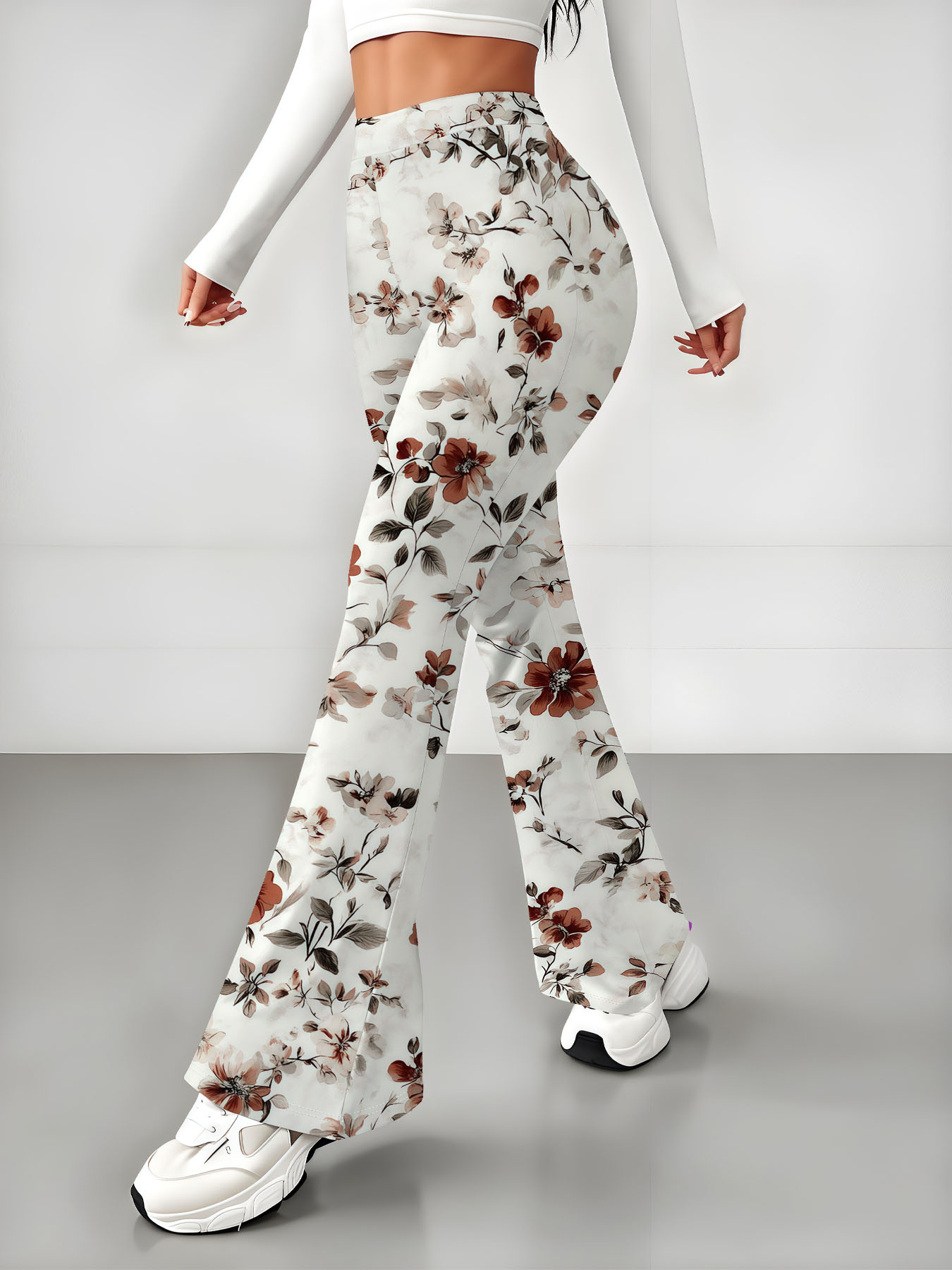 Women's autumn full-printed flower-patterned wide-leg trousers